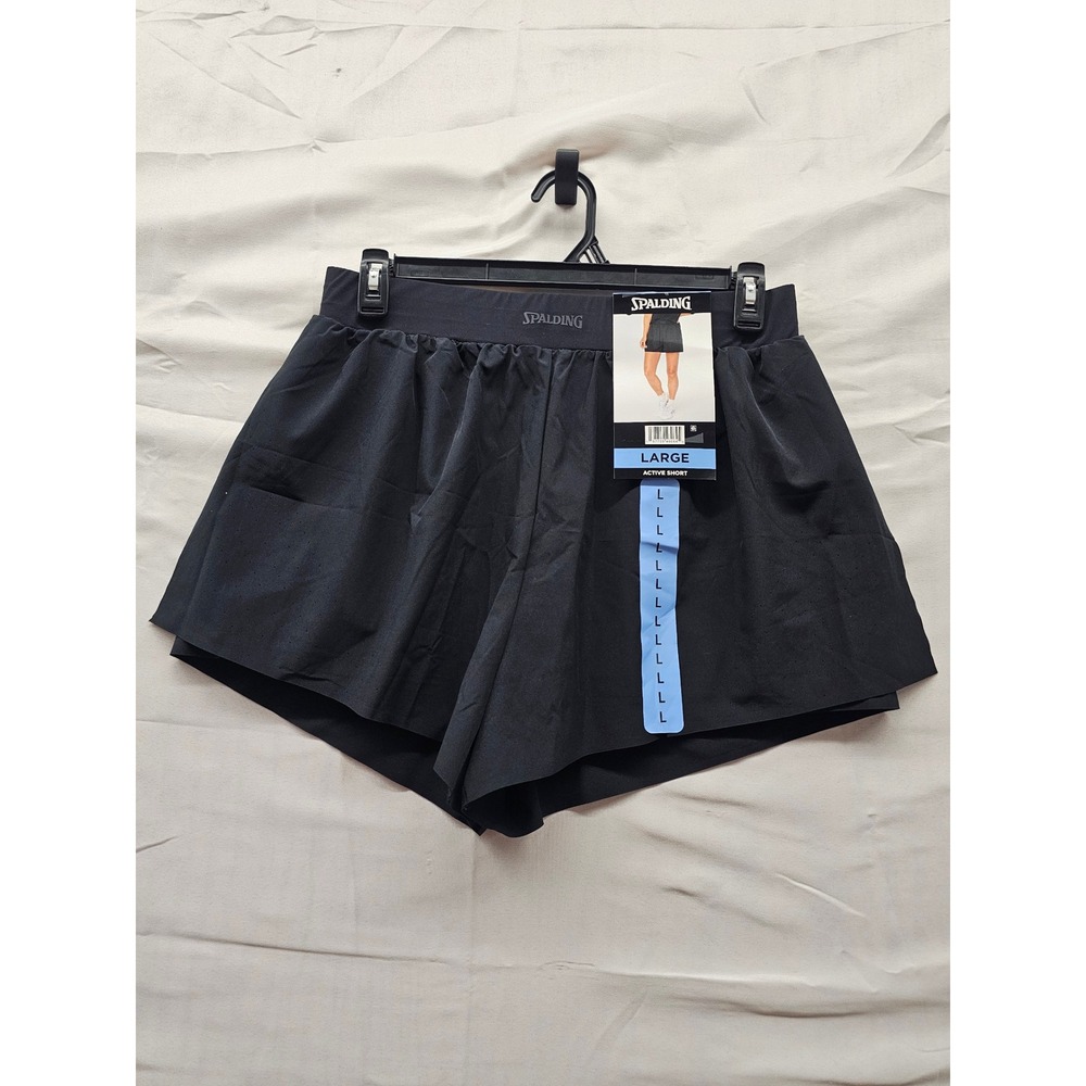 Spalding Womens Active Shorts Black Polyester Blend Athletic Size Large